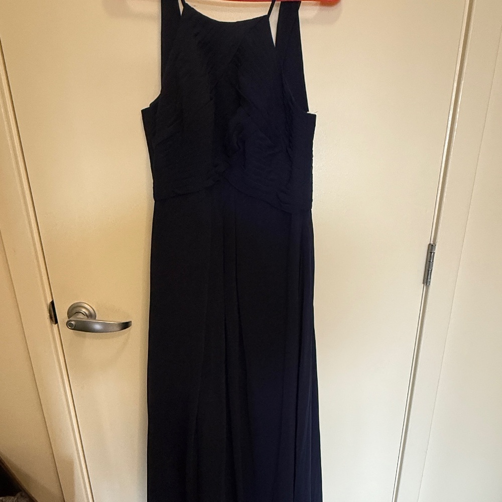Dark Navy Blue Halter Bridesmaid Dress